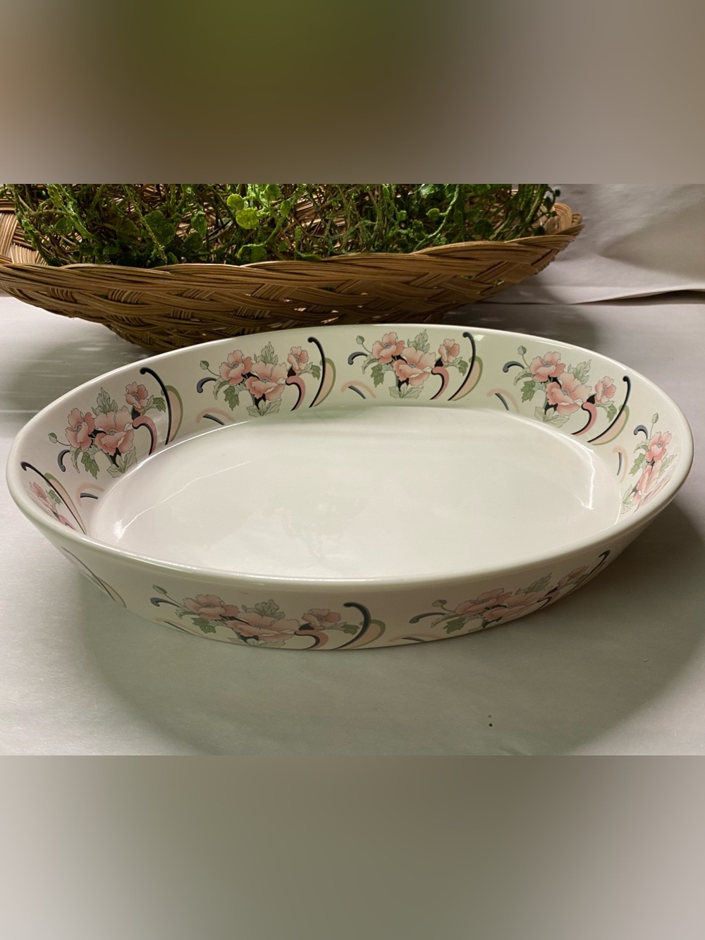 Vintage Sango Quadrille Anastasia Oval Serving Bowl 1987 Pink Floral Japan